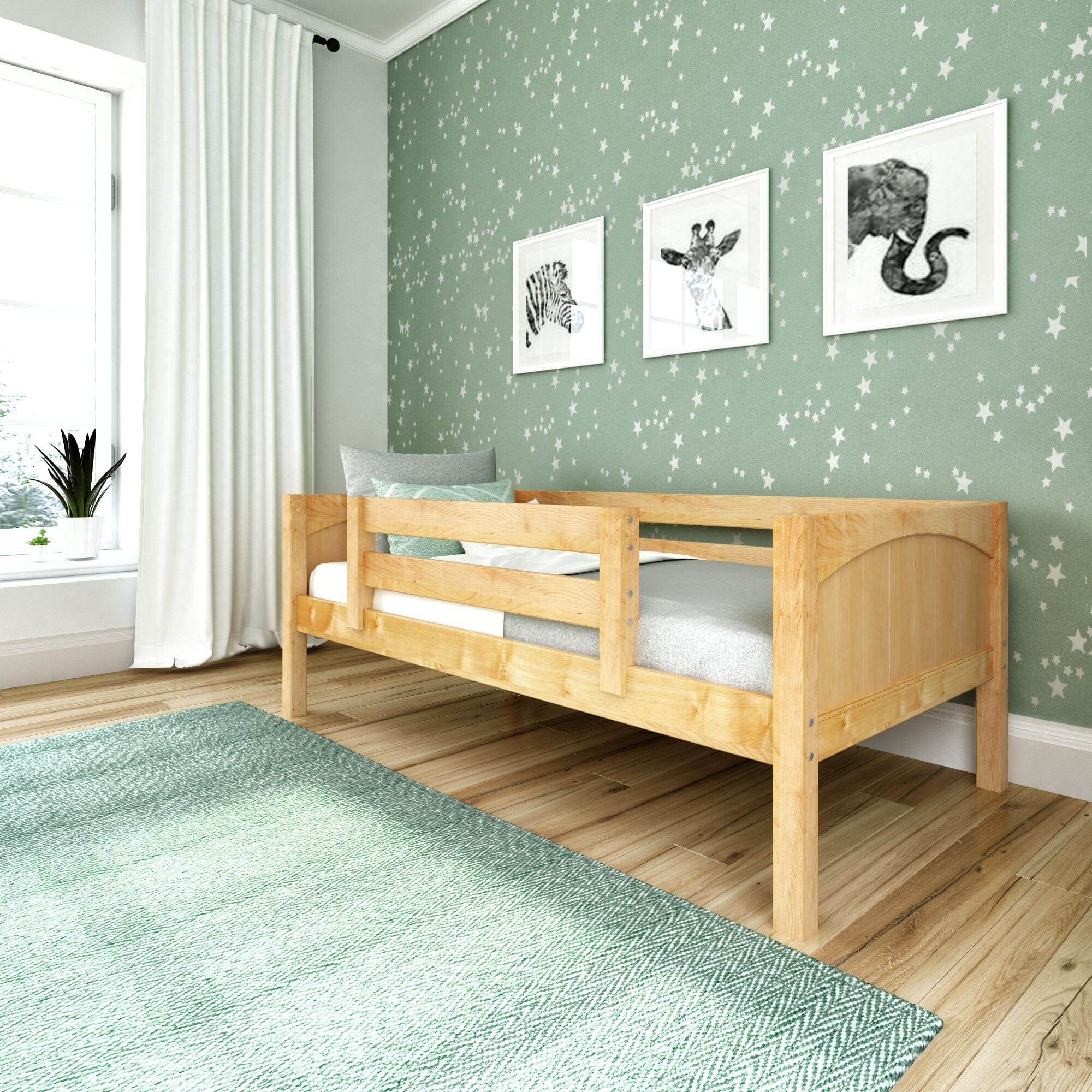 Macaron Twin Size Toddler Bed with Side Safety Rails, Modern