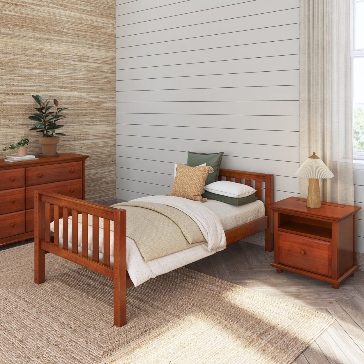 1000 CS : Starter Bed Twin Basic Bed - Low, Slat, Chestnut