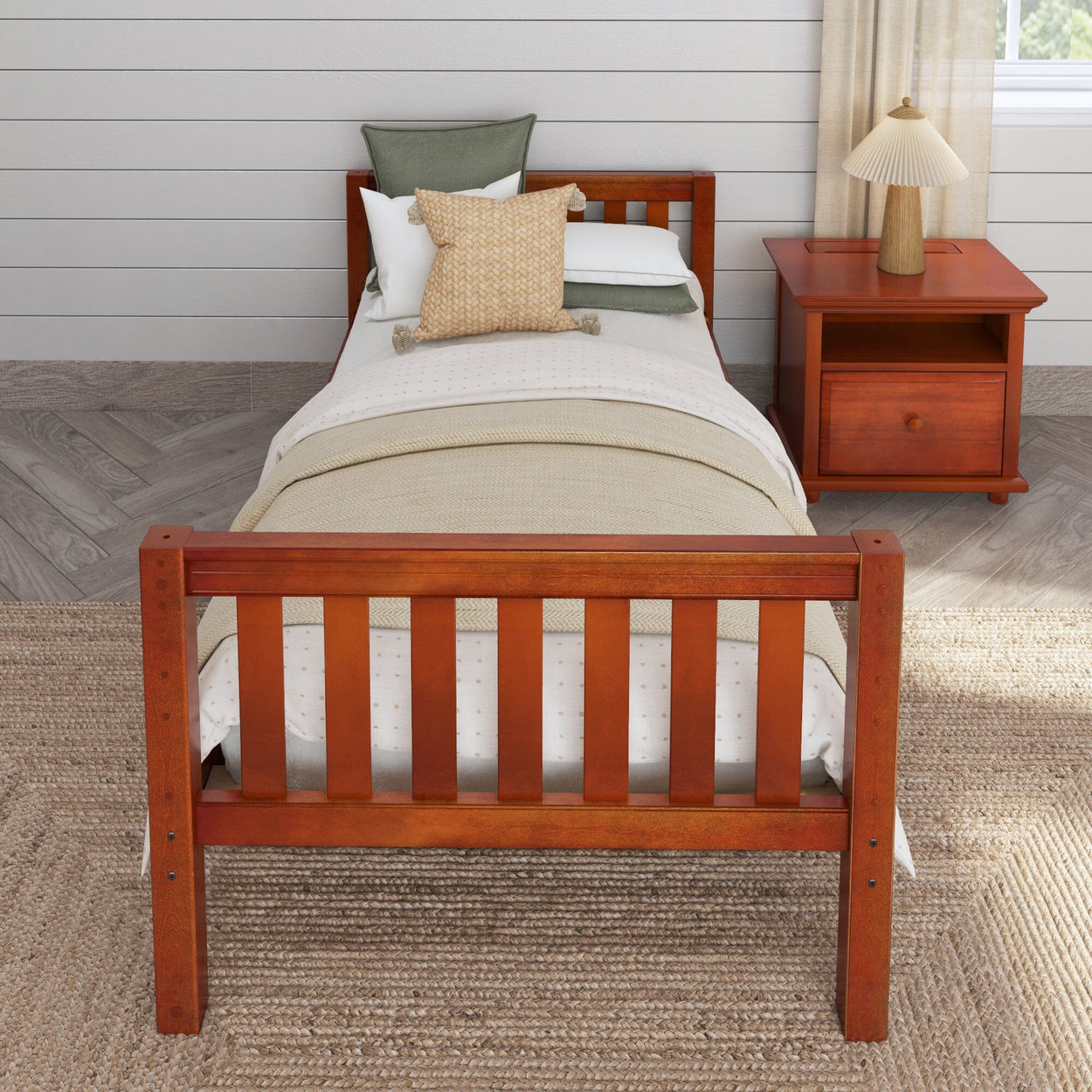 1000 CS : Starter Bed Twin Basic Bed - Low, Slat, Chestnut