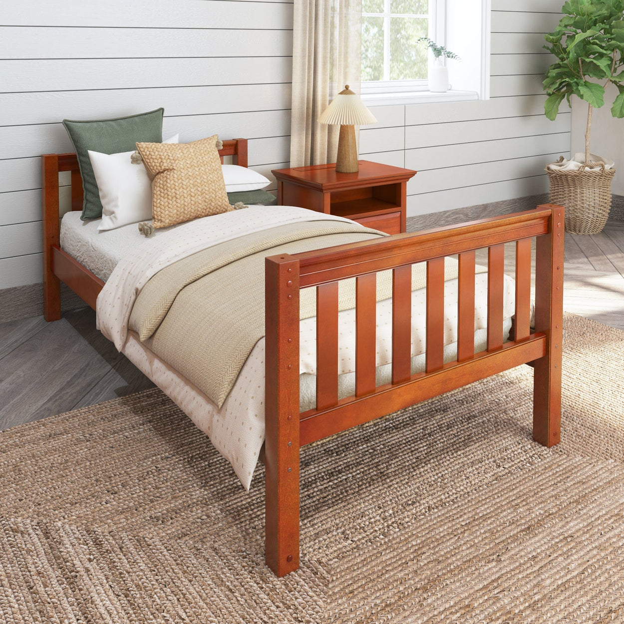 1000 CS : Kids Beds Twin Basic Bed - Low, Slat, Chestnut