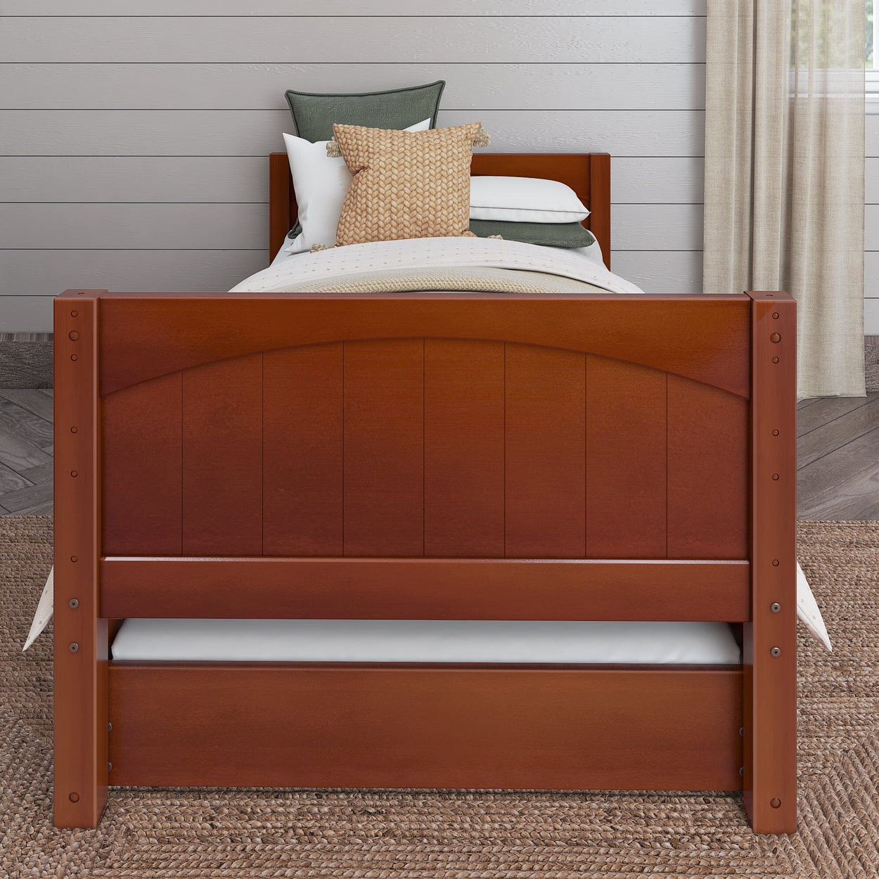 1000 TR CP : Kids Beds Twin Basic Bed with Trundle - Low, Panel, Chestnut