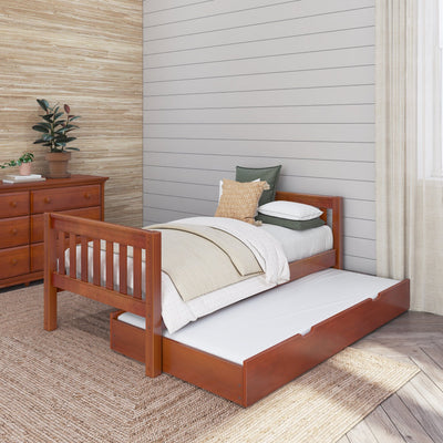 1000 TR CS : Kids Beds Twin Basic Bed with Trundle - Low, Slat, Chestnut