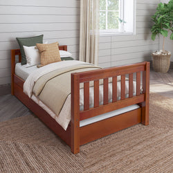 1000 TR CS : Kids Beds Twin Basic Bed with Trundle - Low, Slat, Chestnut