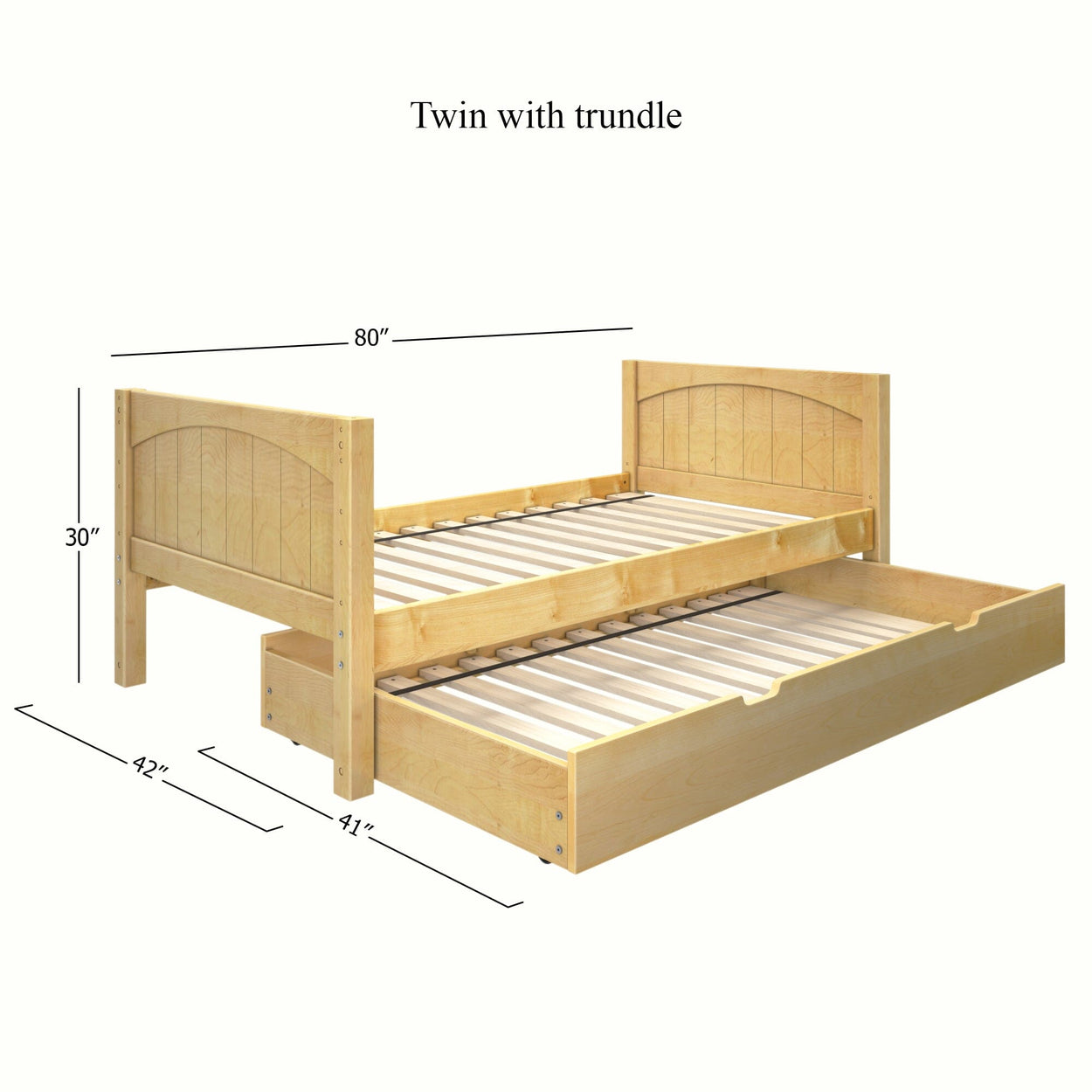 1000 TR NP : Kids Beds Twin Basic Bed with Trundle - Low, Panel, Natural