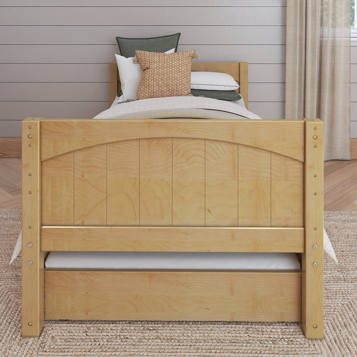 1000 TR NP : Kids Beds Twin Basic Bed with Trundle - Low, Panel, Natural