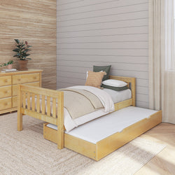 1000 TR NS : Kids Beds Twin Basic Bed with Trundle- Low, Slat, Natural