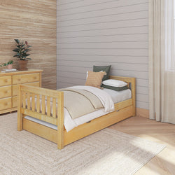 1000 TR NS : Kids Beds Twin Basic Bed with Trundle- Low, Slat, Natural