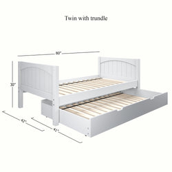 1000 TR WP : Kids Beds Twin Basic Bed with Trundle - Low, Panel, White