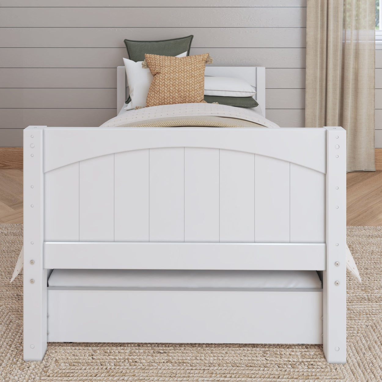 1000 TR WP : Kids Beds Twin Basic Bed with Trundle - Low, Panel, White