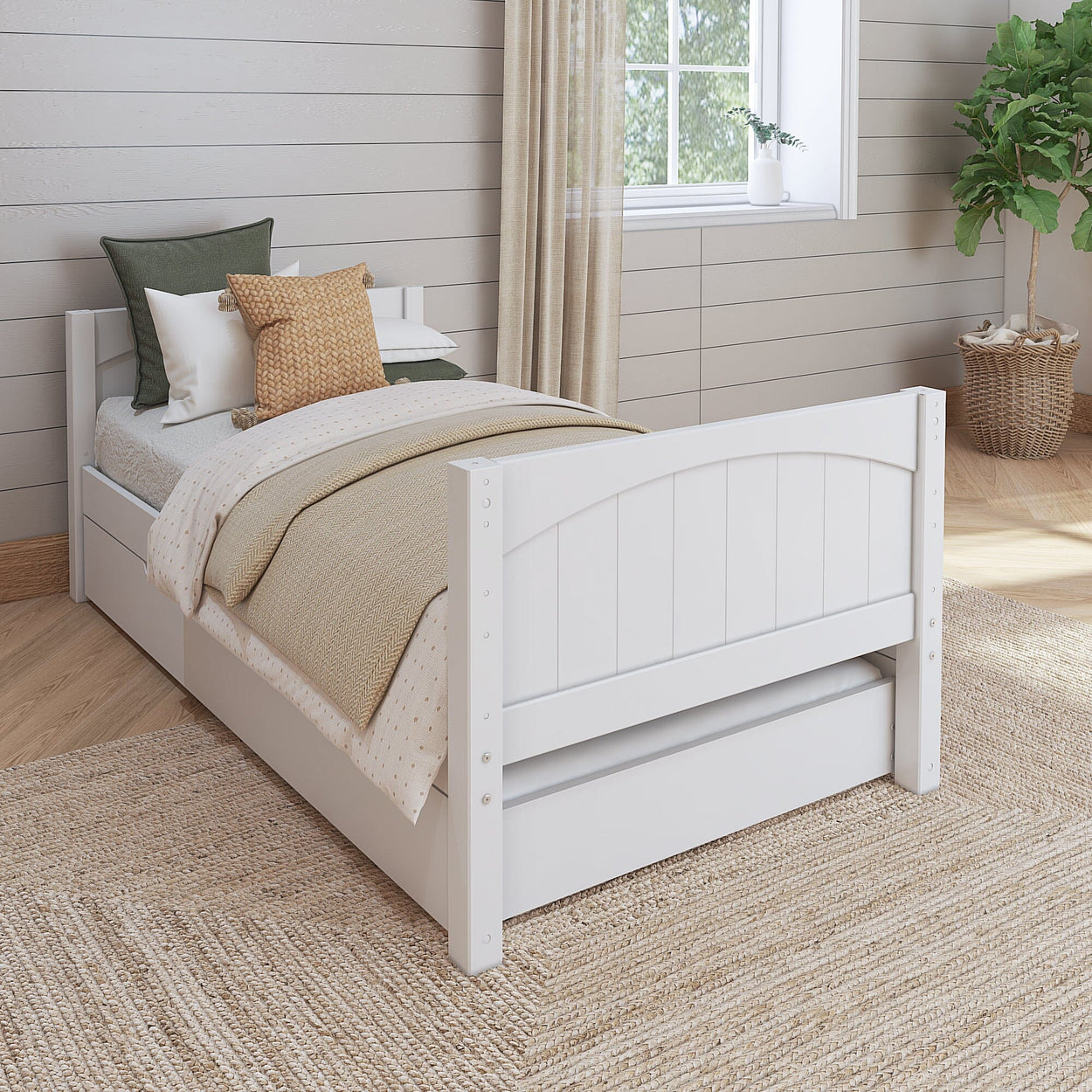 1000 TR WP : Kids Beds Twin Basic Bed with Trundle - Low, Panel, White