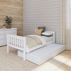 1000 TR WS : Kids Beds Twin Basic Bed with Trundle - Low, Slat, White