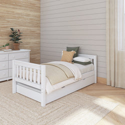 1000 TR WS : Kids Beds Twin Basic Bed with Trundle - Low, Slat, White