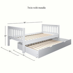 1000 TR WS : Kids Beds Twin Basic Bed with Trundle - Low, Slat, White