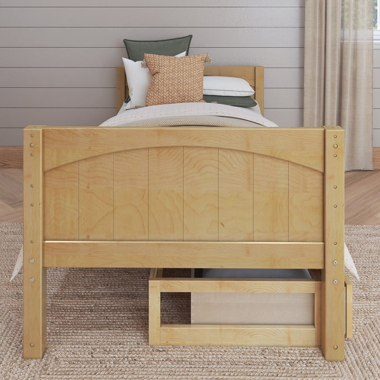 1000 UU NP : Kids Beds Twin Basic Bed with Underbed Dresser - Low, Panel, Natural