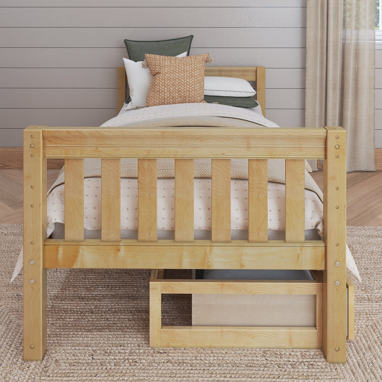 1000 UU NS : Kids Beds Twin Basic Bed with Underbed Dresser - Low, Slat, Natural