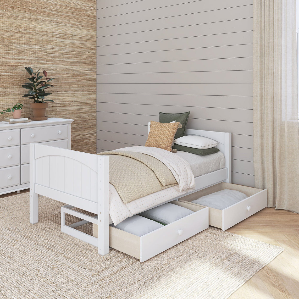 1000 UU WP : Kids Beds Twin Basic Bed with Underbed Dresser - Low, Panel, White