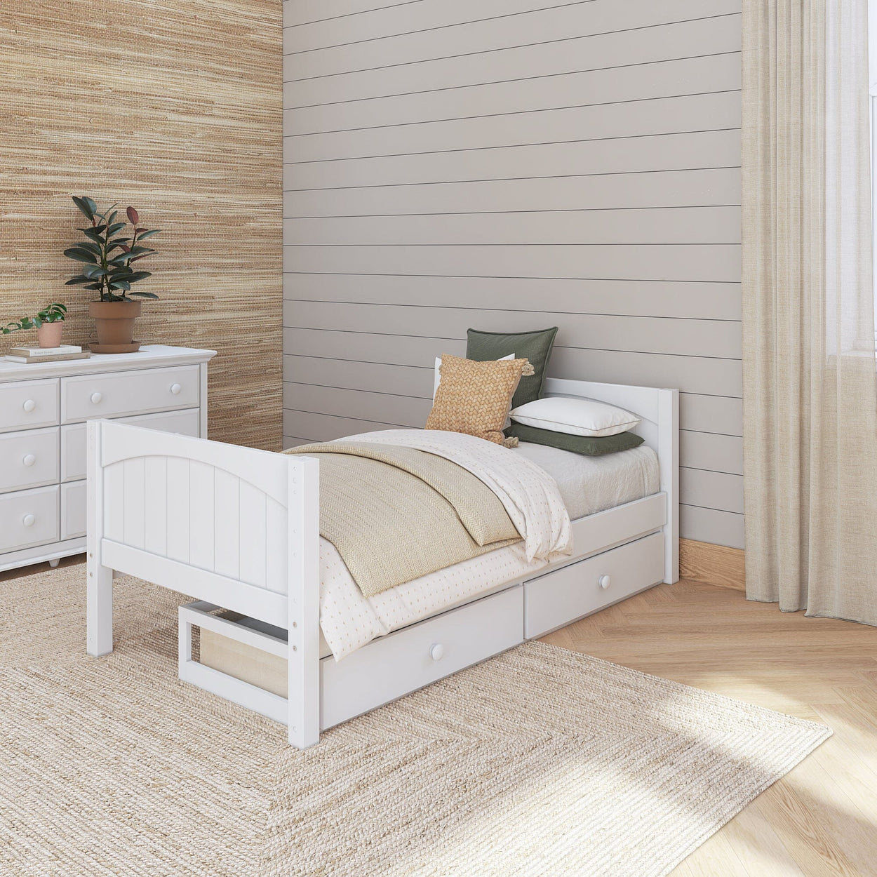 1000 UU WP : Kids Beds Twin Basic Bed with Underbed Dresser - Low, Panel, White