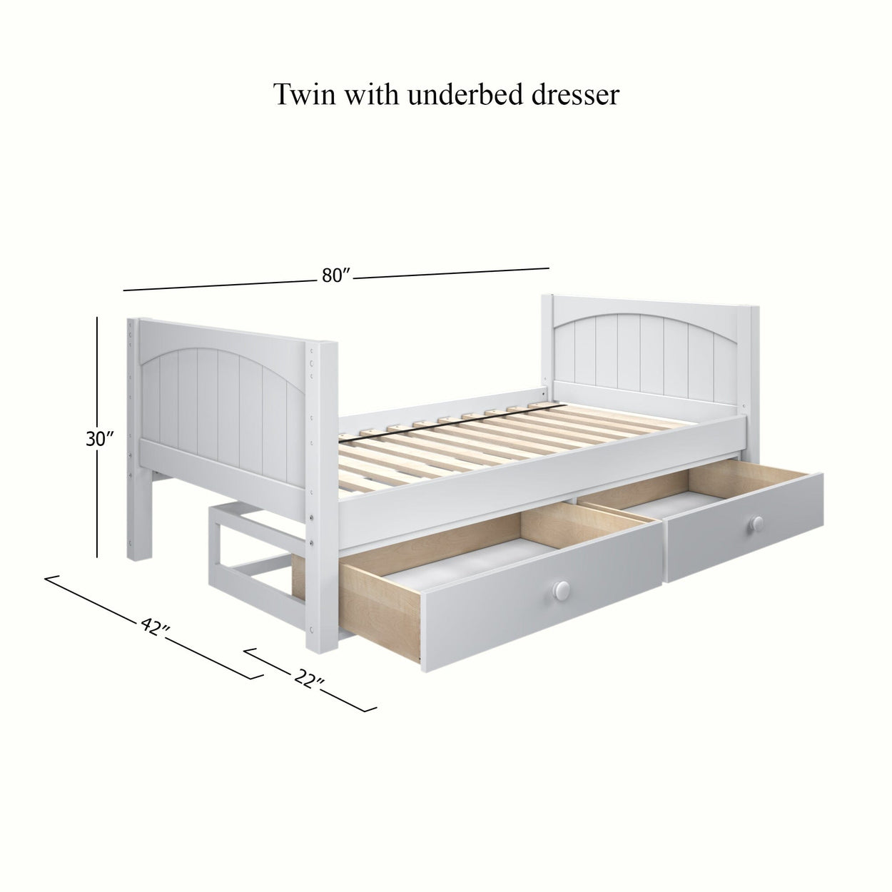 1000 UU WP : Kids Beds Twin Basic Bed with Underbed Dresser - Low, Panel, White