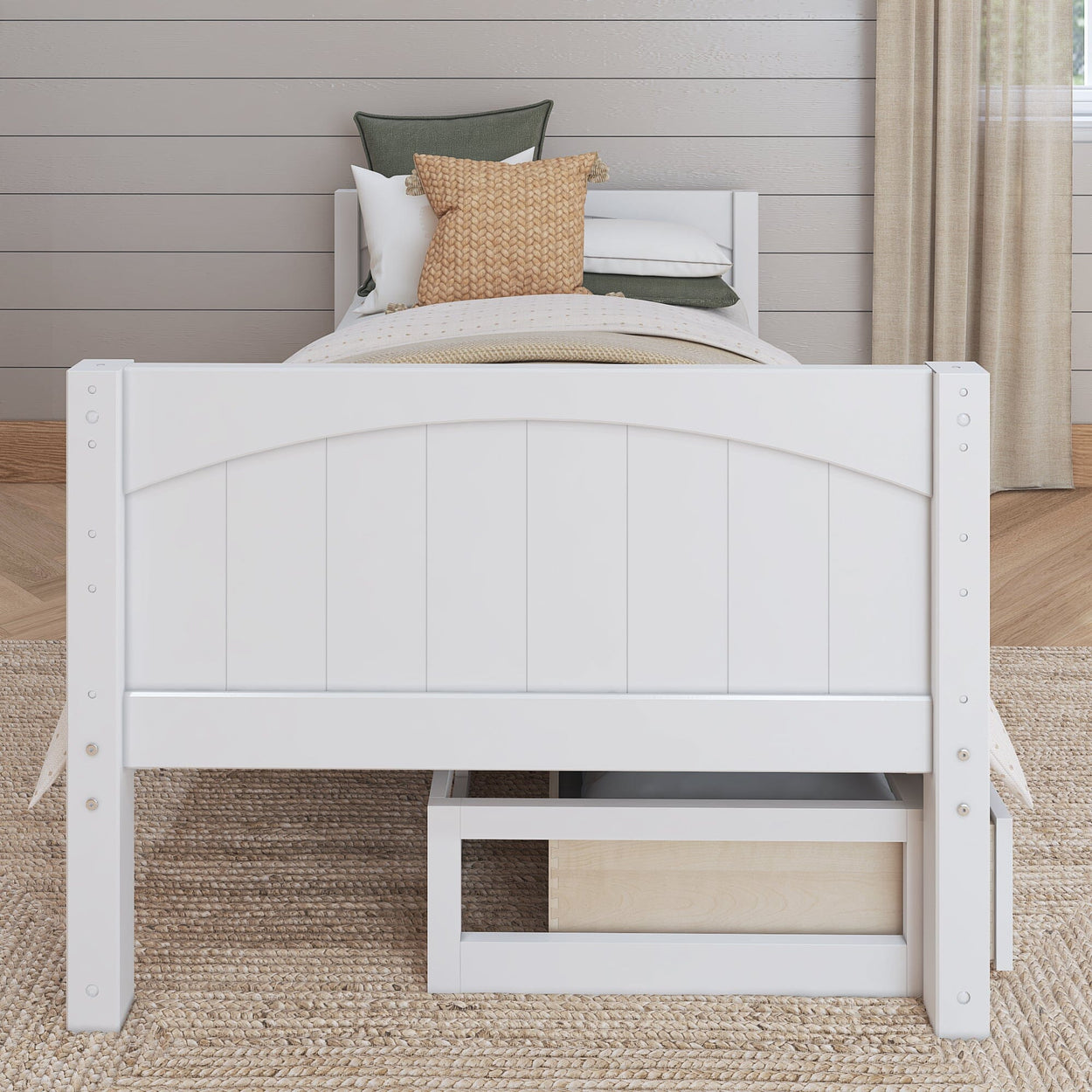 1000 UU WP : Kids Beds Twin Basic Bed with Underbed Dresser - Low, Panel, White