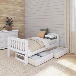 1000 UU WS : Kids Beds Twin Basic Bed with Underbed Dresser - Low, Slat, White