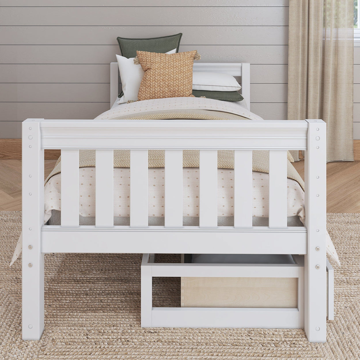 1000 UU WS : Kids Beds Twin Basic Bed with Underbed Dresser - Low, Slat, White