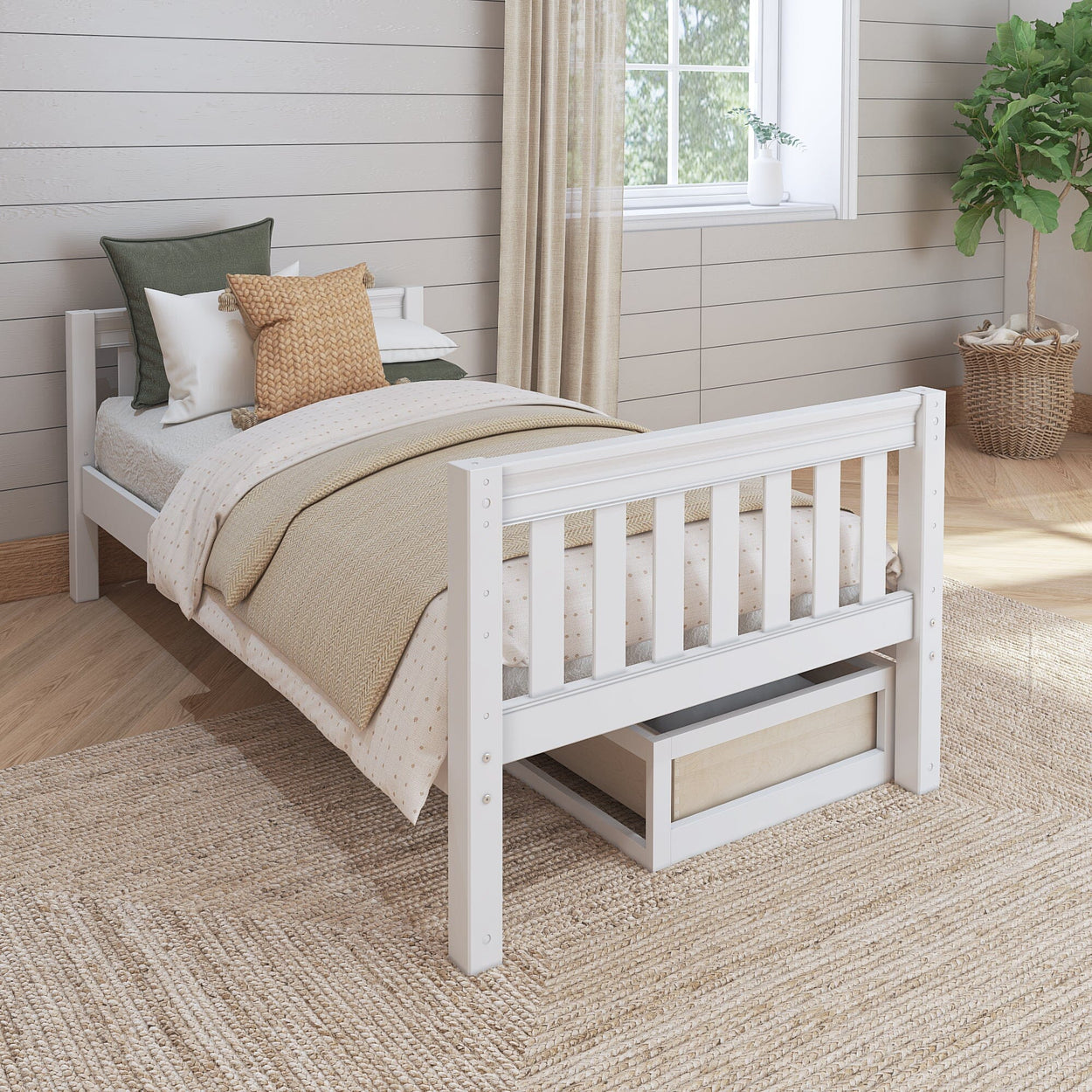 1000 UU WS : Kids Beds Twin Basic Bed with Underbed Dresser - Low, Slat, White