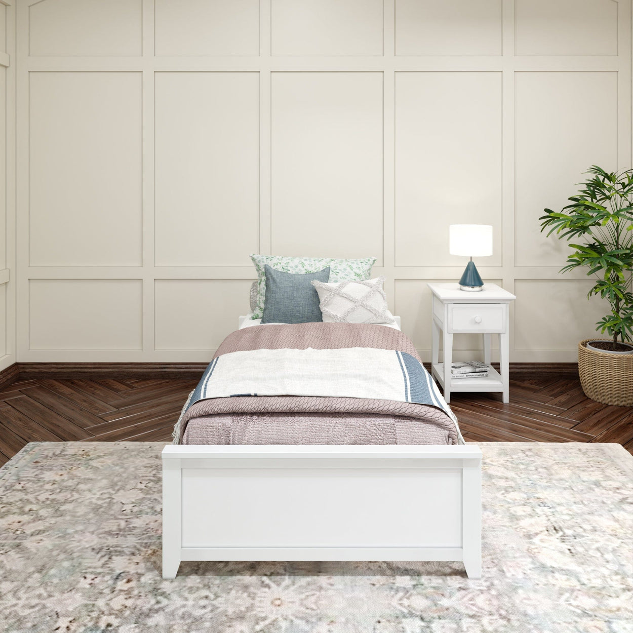 1075 W : Starter Bed Twin Platform Bed, White