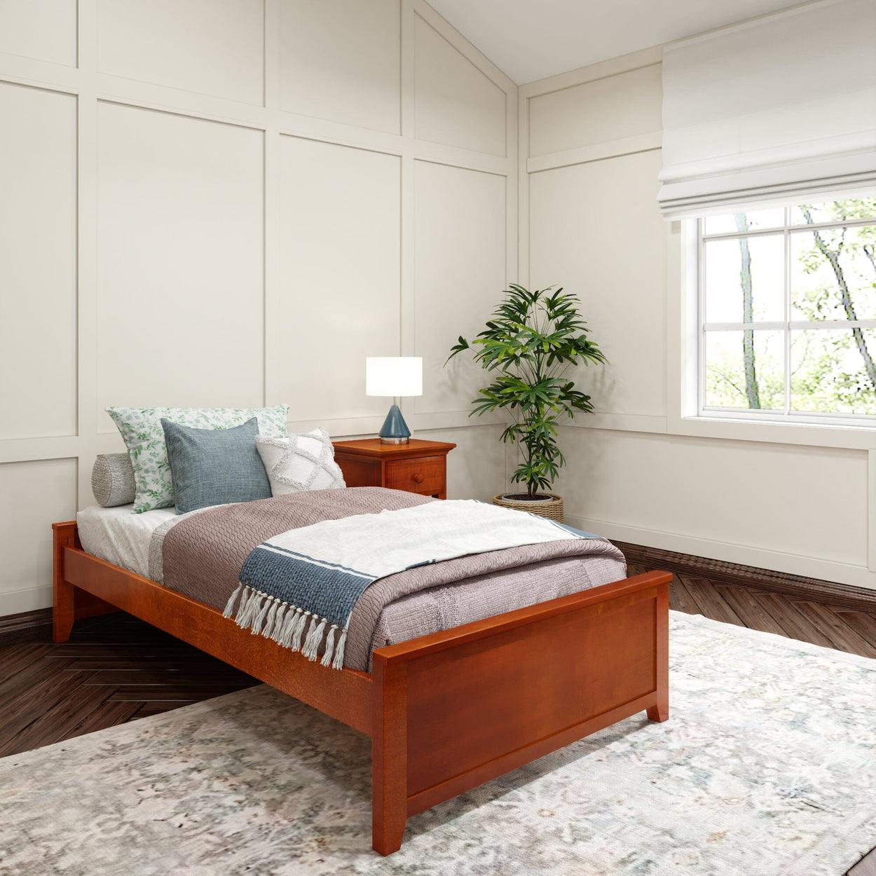 1075 C : Starter Bed Twin Platform Bed, Chestnut