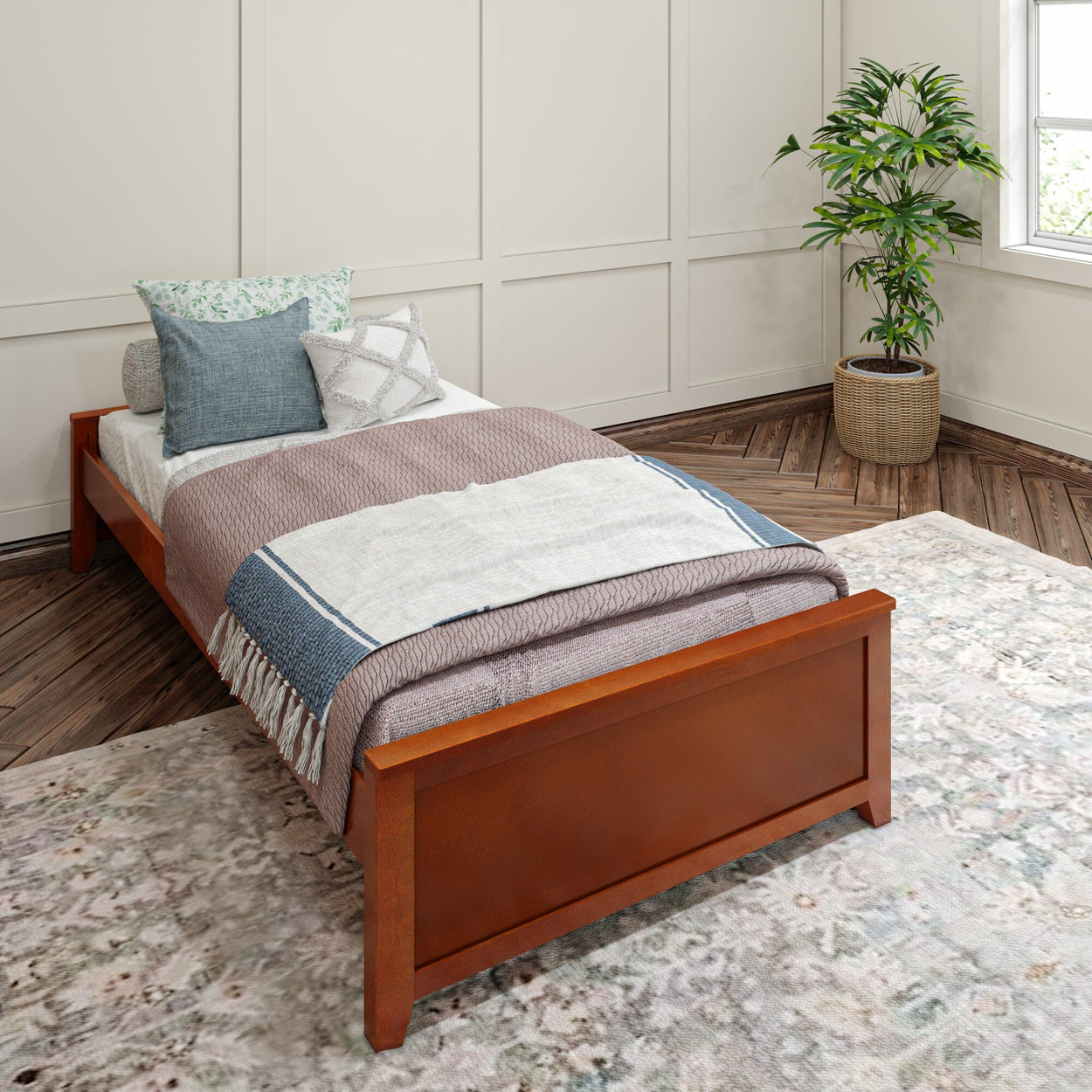 1075 XL UU C : Starter Bed Twin XL Platform Bed with Underbed Dresser, Chestnut