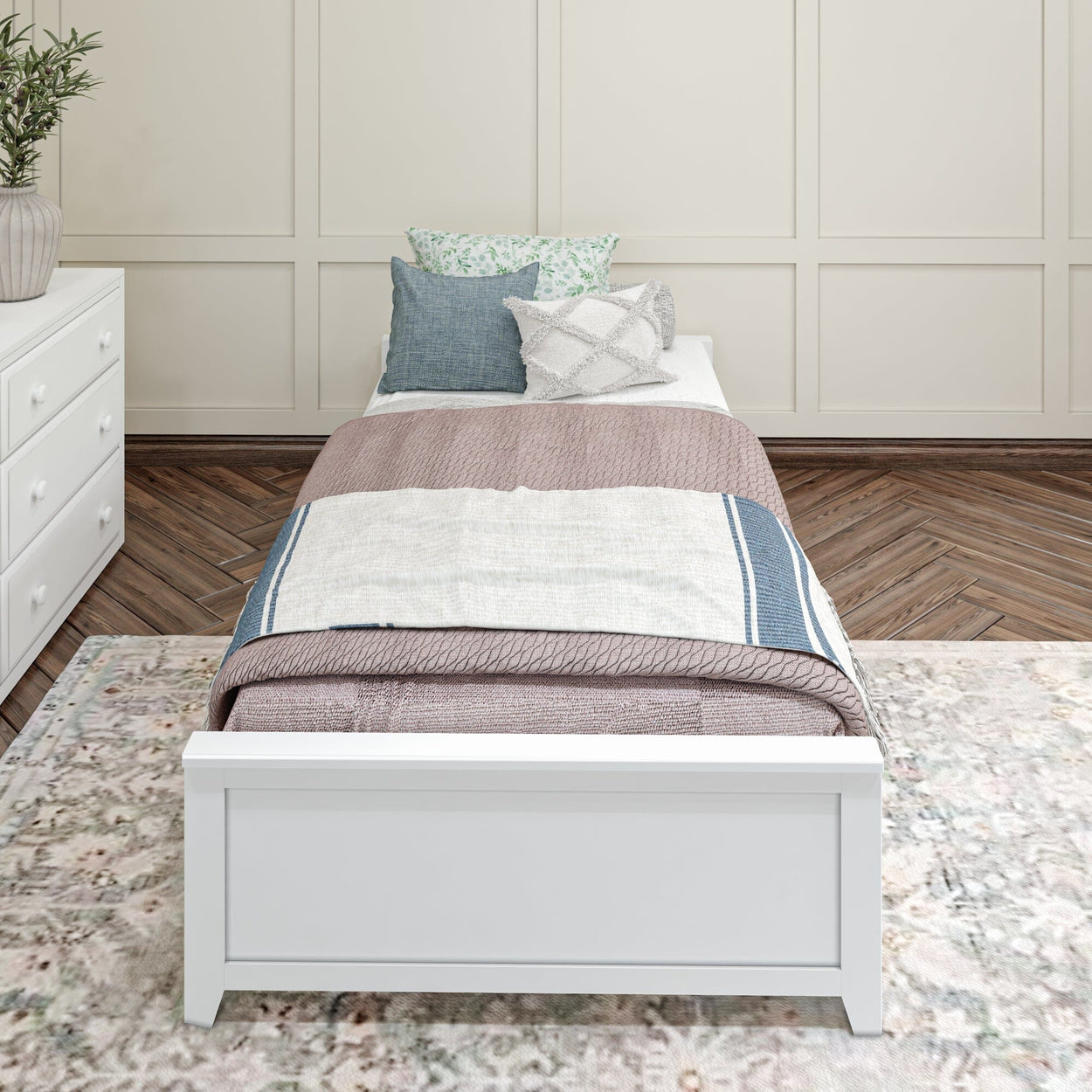 1075 XL UU W : Kids Beds Twin XL Platform Bed with Underbed Dresser, White