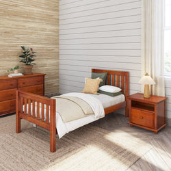 1180 XL CS : Starter Bed Twin XL Traditional Bed with Low Bed End, Slat, Chestnut