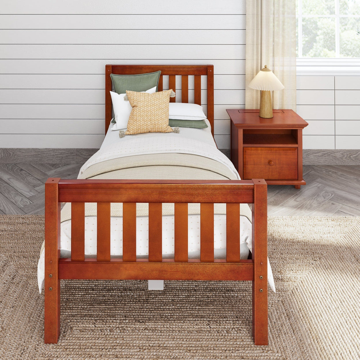 1180 XL CS : Starter Bed Twin XL Traditional Bed with Low Bed End, Slat, Chestnut