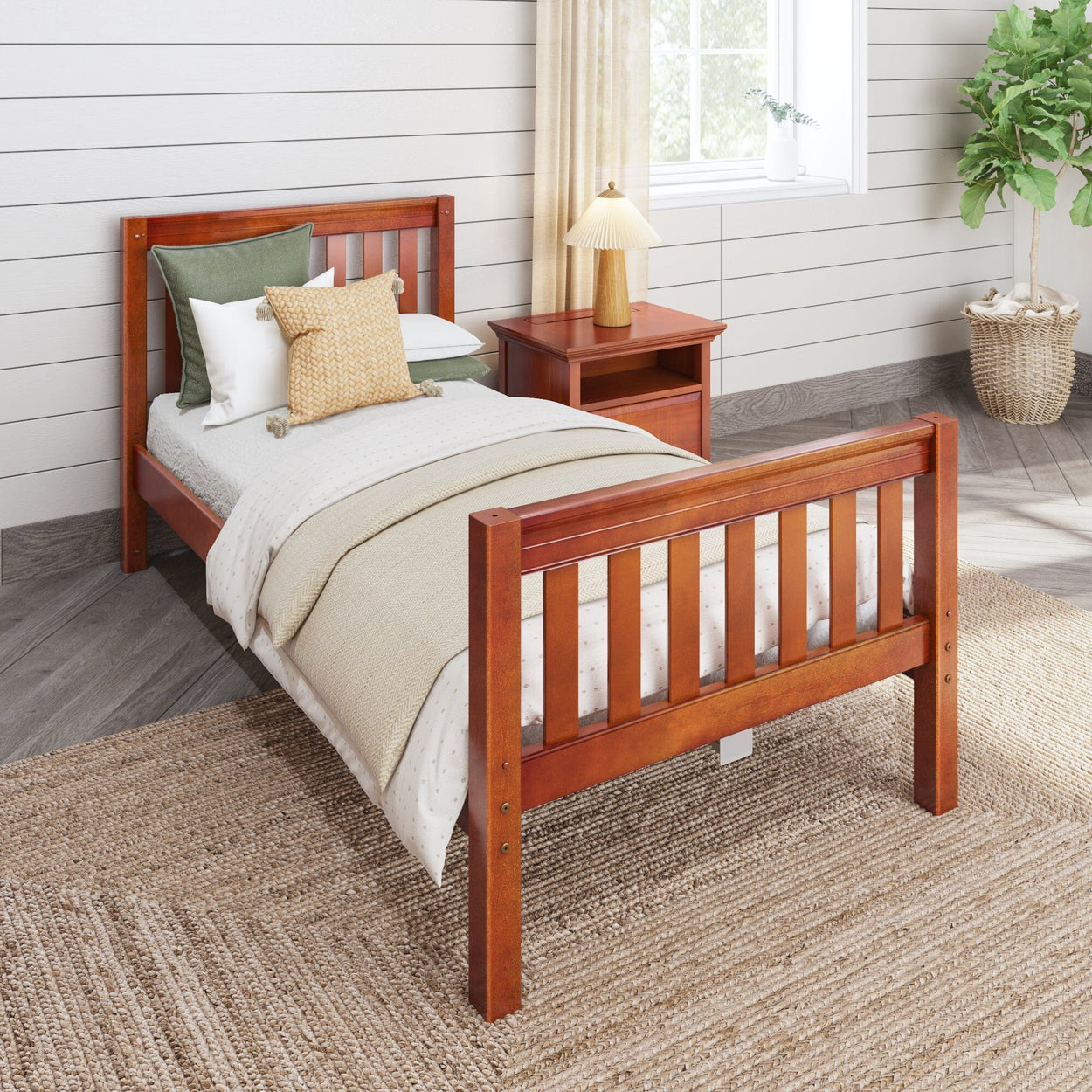 1180 XL CS : Starter Bed Twin XL Traditional Bed with Low Bed End, Slat, Chestnut