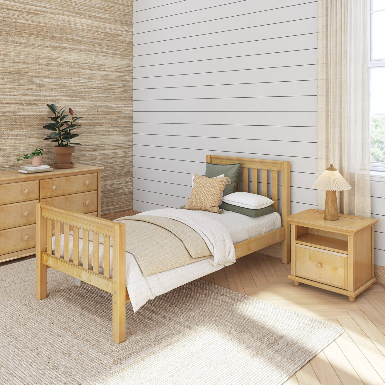 1180 XL NS : Kids Beds Twin XL Traditional Bed with Low Bed End, Slat, Natural