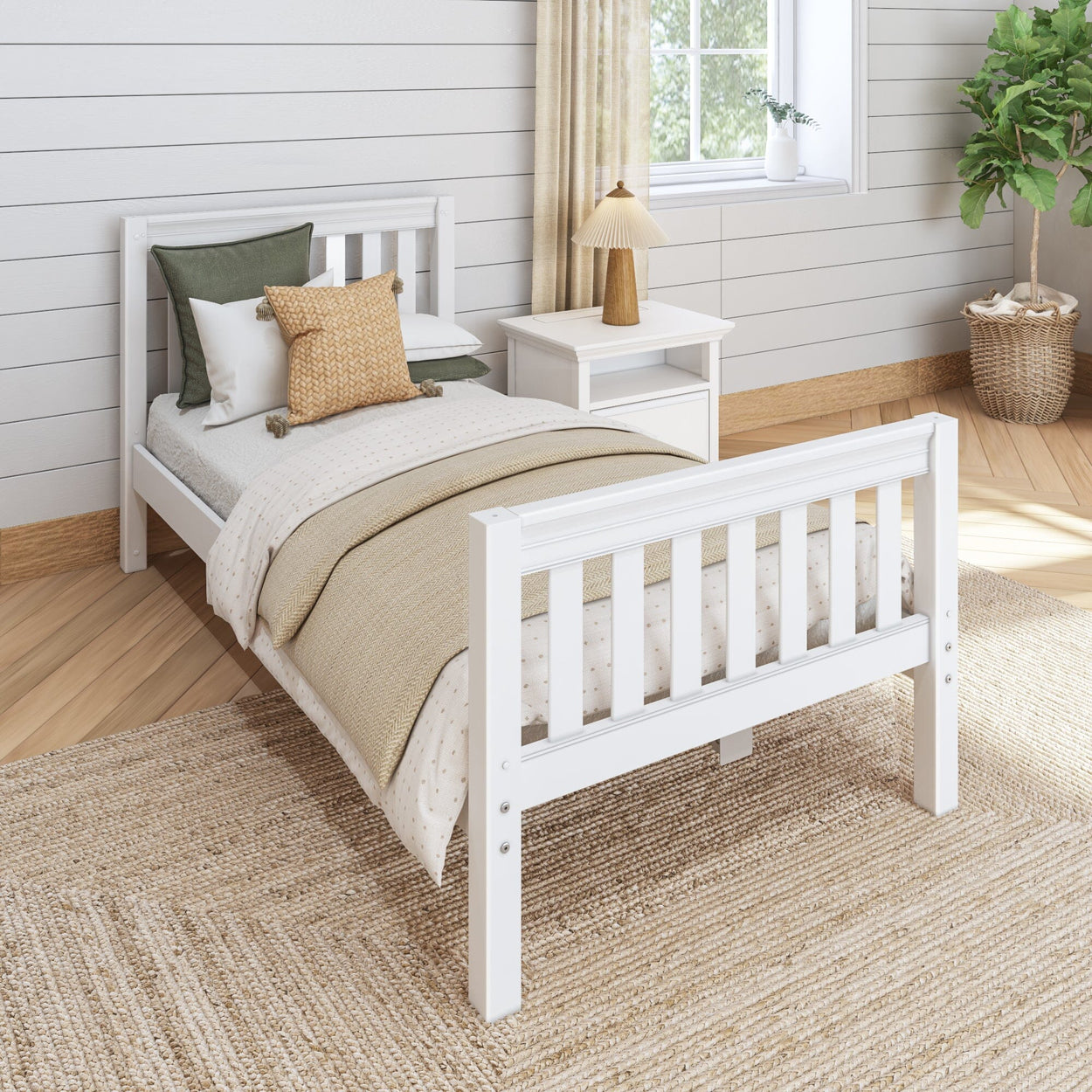 1180 XL WS : Kids Beds Twin XL Traditional Bed with Low Bed End, Slat, White