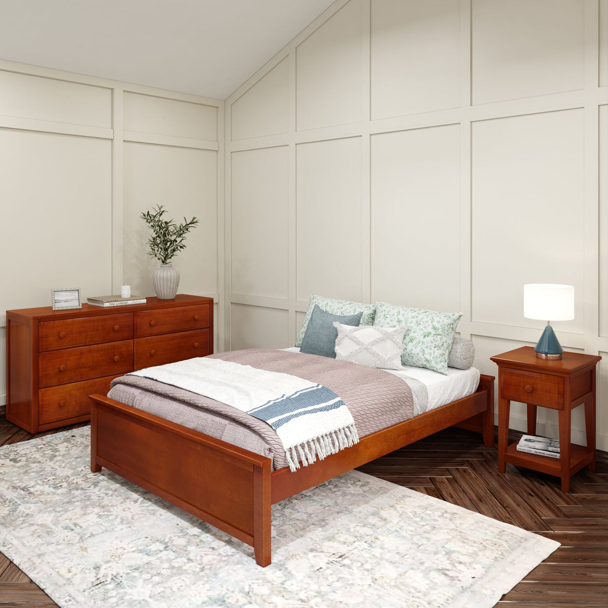 2075 C : Starter Bed Full Platform Bed, Chestnut