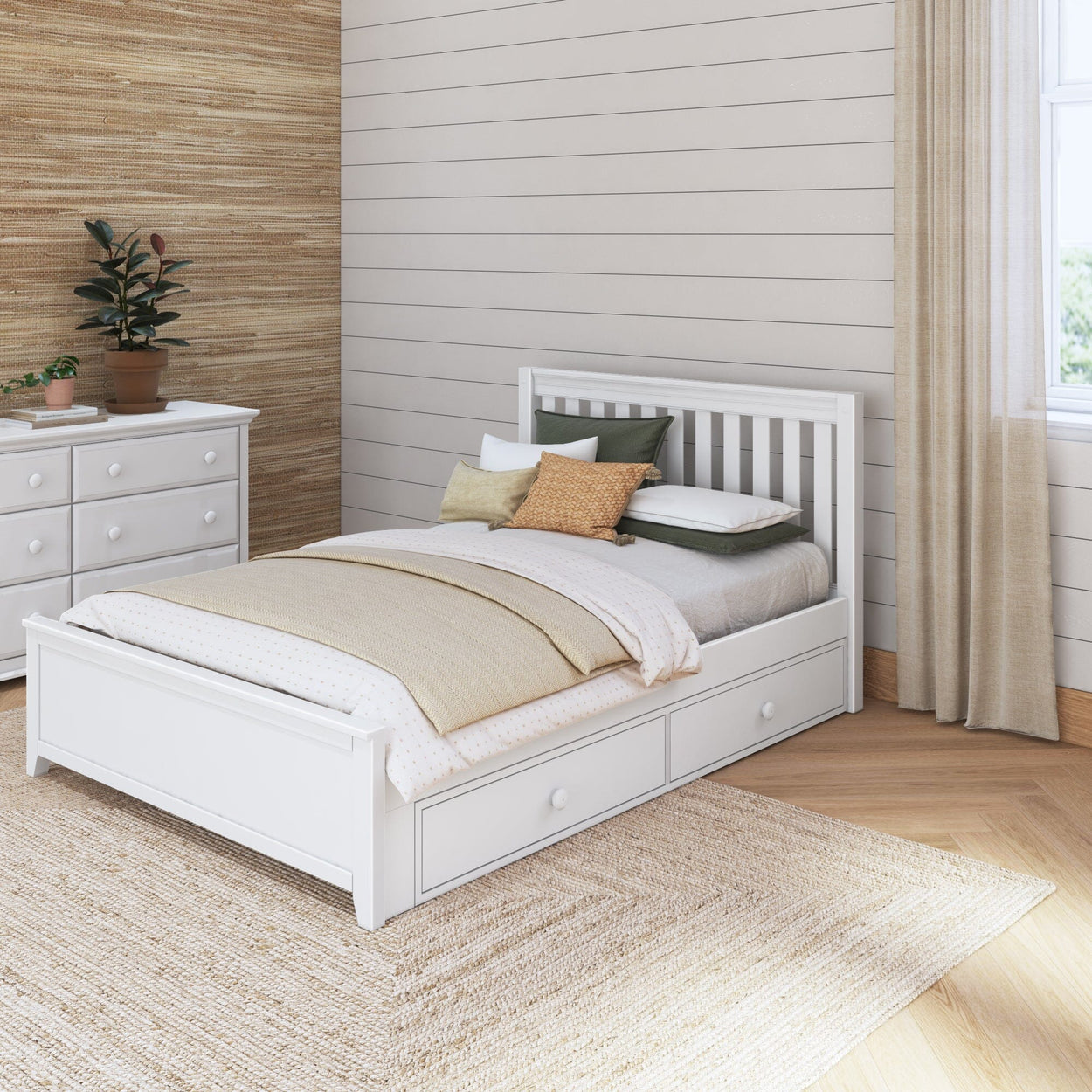 3160 XL UU WS : Kids Beds Queen Traditional Bed with Underbed Dresser, Slat, White