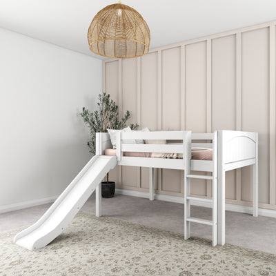 AMAZING WP : Play Loft Beds Full Low Loft Bed with Slide and Straight Ladder on Front, Panel, White