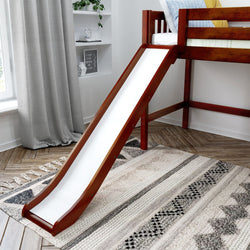 AWESOME XL CS : Play Loft Beds Twin XL Mid Loft Bed with Slide and Straight Ladder on Front, Slat, Chestnut