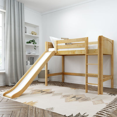 AWESOME XL NP : Play Loft Beds Twin XL Mid Loft Bed with Slide and Straight Ladder on Front, Panel, Natural