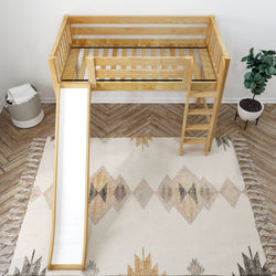 AWESOME XL NS : Play Loft Beds Twin XL Mid Loft Bed with Slide and Straight Ladder on Front, Slat, Natural