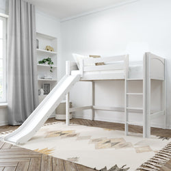 AWESOME XL WP : Play Loft Beds Twin XL Mid Loft Bed with Slide and Straight Ladder on Front, Panel, White