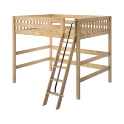 BEEFY XL NS : Loft Bed Queen High Loft Bed with Angled Ladder on Front, Slat, Natural