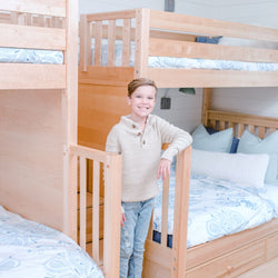 BIG BANG NS : Quad Bunk Twin over Full Quadruple Bunk Bed with Stairs, Slat, Natural