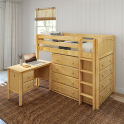 BLING21 NP : Storage & Study Loft Beds Twin Mid Loft Bed with Straight Ladder, Storage + Desk, Panel, Natural