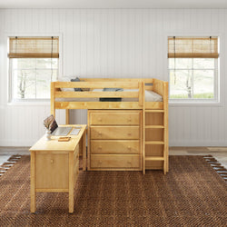 BLING21 NP : Study Loft Beds Twin Mid Loft Bed with Straight Ladder, Storage + Desk, Panel, Natural