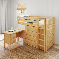 BLING21 NS : Study Loft Beds Twin Mid Loft Bed with Straight Ladder, Storage + Desk, Slat, Natural