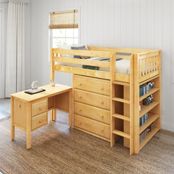 BLING23 NS : Study Loft Beds Twin Mid Loft Bed with Straight Ladder, Storage + Desk, Slat, Natural