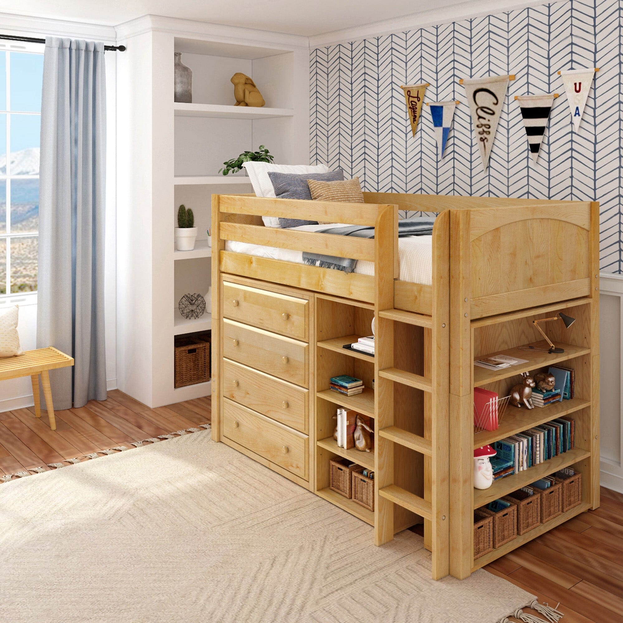 Bunk bed with fashion bookcase