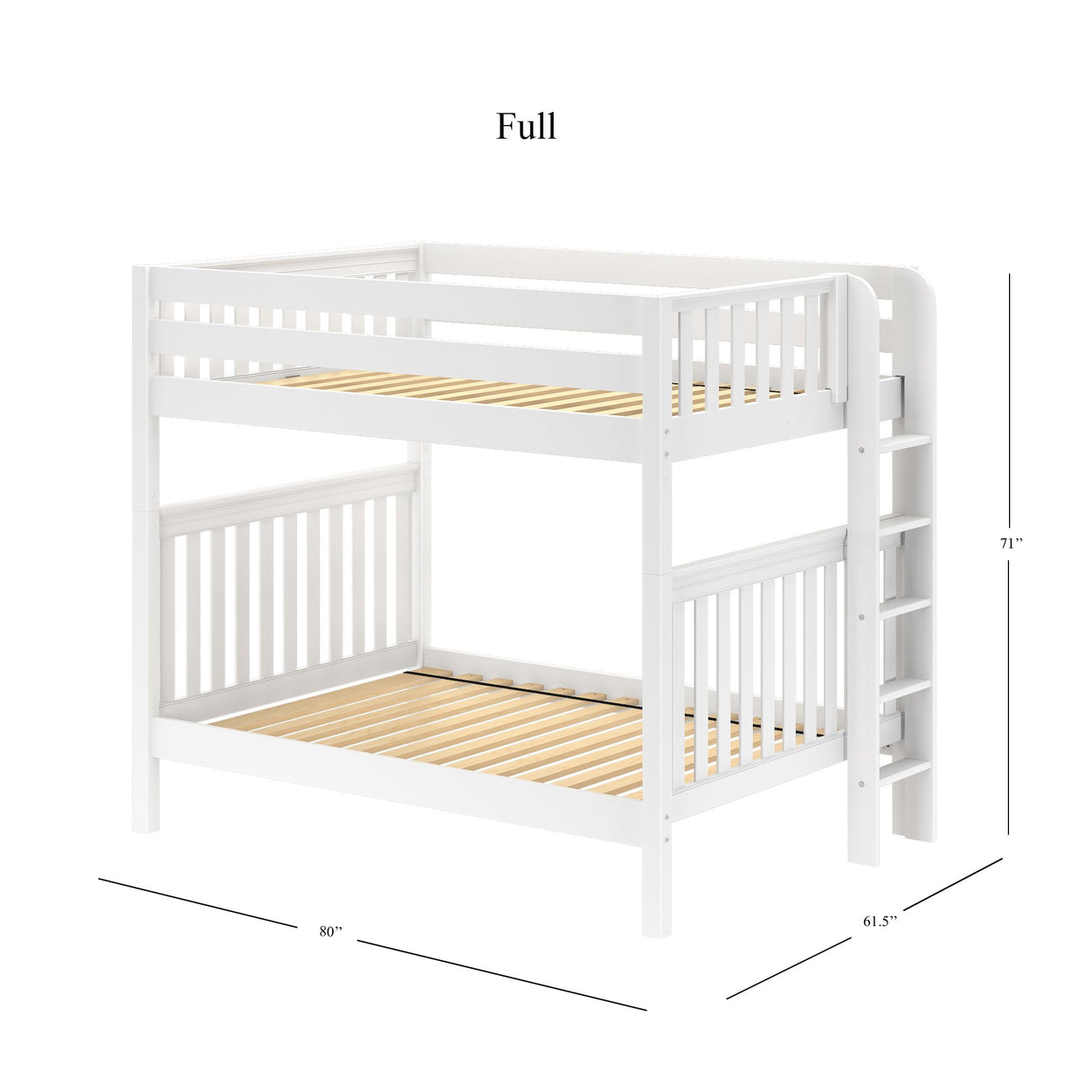 BUFF 1 WS : Classic Bunk Beds High Bunk w/ Straight Ladder on End, Slat, White